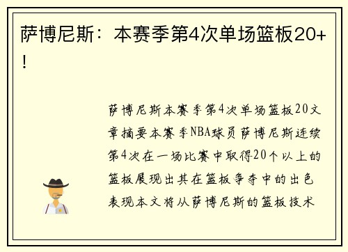 萨博尼斯：本赛季第4次单场篮板20+！